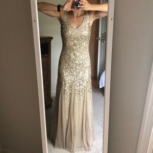 Adrianna Papell Gold Beaded Sequin Mermaid Gown